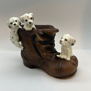 Vtg Lipper and Mann Porcelian Playful Dalmatian Puppy/Dog ‎ in Boot Firehouse